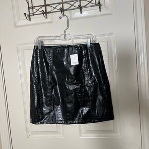 Mango Shiny Black Croc-Effect Mini Skirt